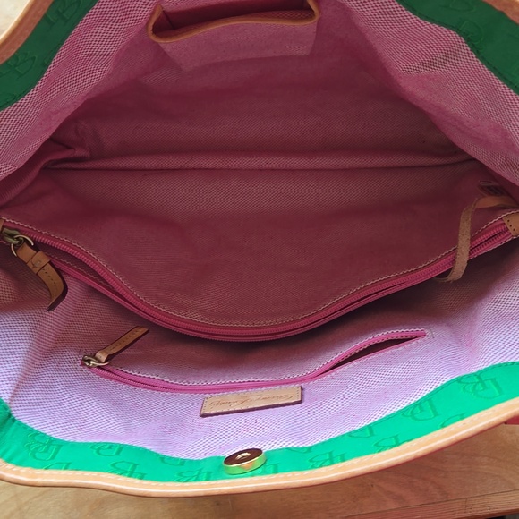 Dooney &Bourke Green and Tan Suede Tote with Leather Trim - Picture 5 of 10